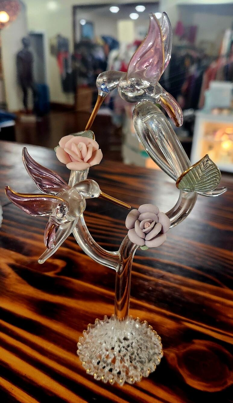 Glass Baron hummingbird and rose tree